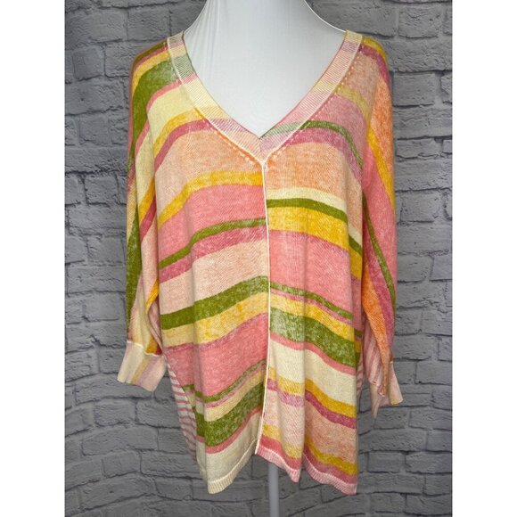 Sundance Johanna V Neck Pastel Striped Sweater Ladies Size XL - Picture 6 of 9